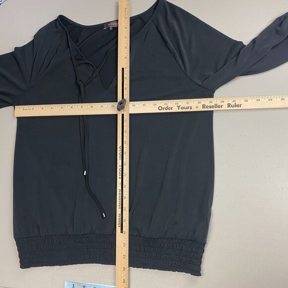 Crosby Top Womens Medium Black Keyhole V Neck Blouson Shirred Stretch Modal Knit - Picture 9 of 16